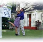 Hugging happy house buyers